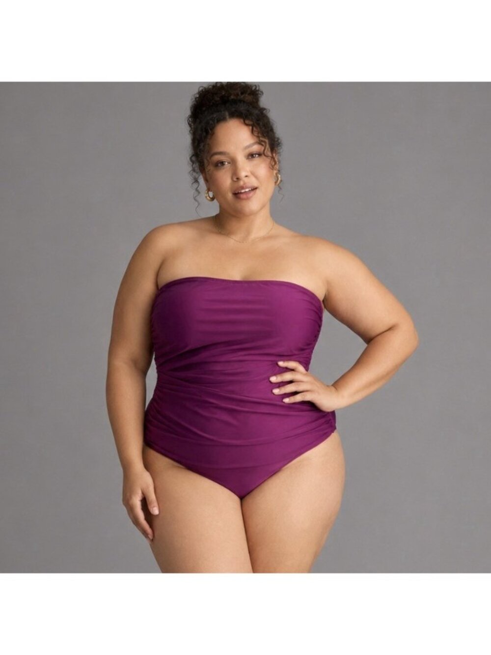 NWT J. CREW Womens Plus Size 24 Gemma Ruched Bandeau One-Piece Swimsuit Wine